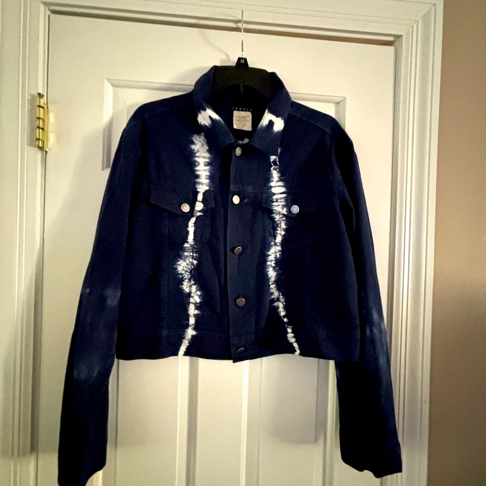 Theory Navy and White Tie-Dye Denim Jacket